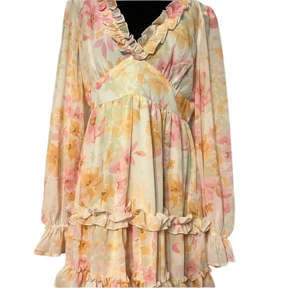 Flying Tomato Anthropologie Floral Ruffle Dress NWOT L